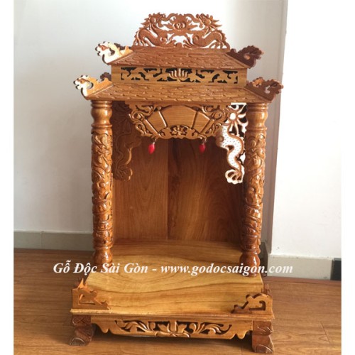 Bàn Thờ Ông Địa Thần Tài Gỗ Căm Xe-Gõ 60 cm mái ngói - Gỗ Độc Sài Gòn