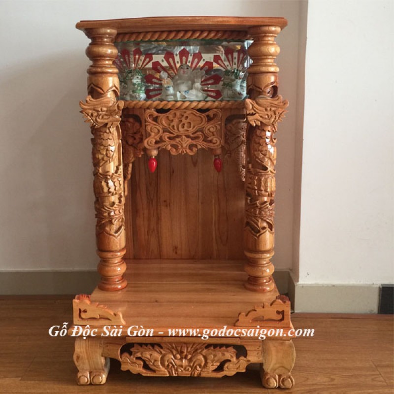 Bàn Thờ Ông Địa Thần Tài Gỗ Xoan 50 cm hộp đèn - Gỗ Độc Sài Gòn