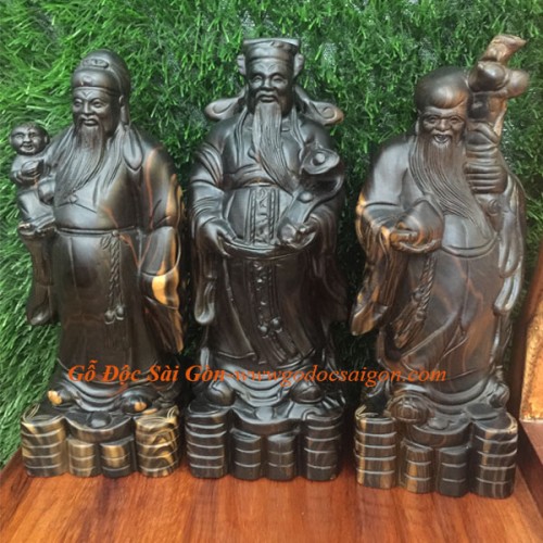 Tượng Tam Đa Phúc - Lộc - Thọ Gỗ Mun - Gỗ Độc Sài Gòn