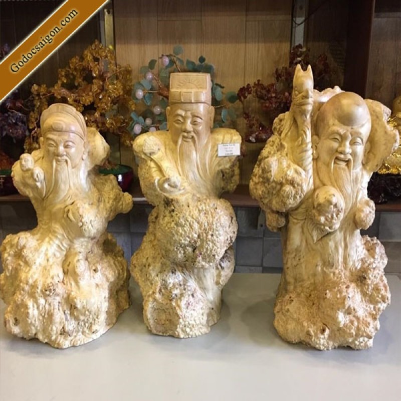 Tượng Tam Đa Phúc Lộc Thọ Gỗ Nu Cafe - Gỗ Độc Sài Gòn