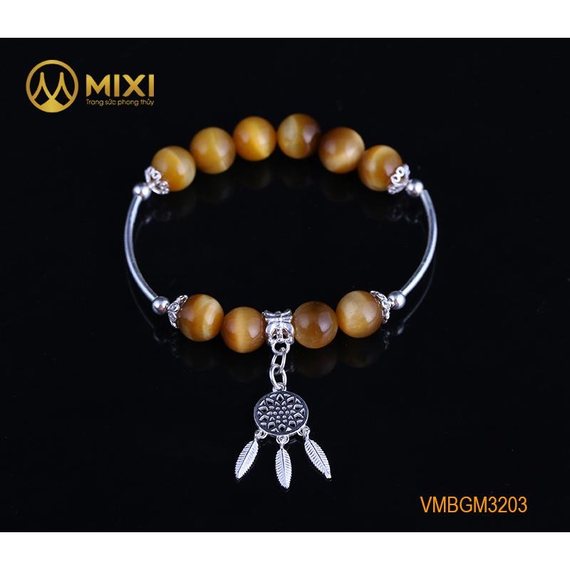 VT Đá Mắt Hổ Vàng Tươi 2A_10 Mix Charm Lưới Giấc Mơ (Dreamcatcher) Bạc 925_BLGM03_M - Mixi