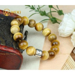 Vòng Tay Đá Mắt Hổ Tâm Vàng 12 ly mix charm chữ - Mixi