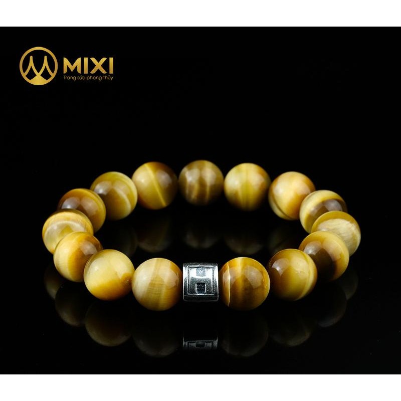 Vòng Tay Đá Mắt Hổ Tâm Vàng 12 ly mix charm chữ - Mixi