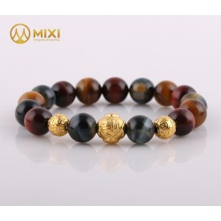 VT Mắt Hổ Ba Màu 1A 10ly Mix Charm Phúc Tài Lộc Vàng 24k - Mixi