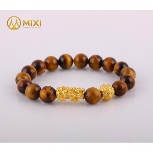 VT Mắt Hổ Nâu 2A 10ly Mix Charm Tỳ Hưu Tài Lộc Vàng 24k 18mm - Mixi