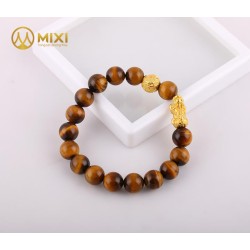 VT Mắt Hổ Nâu 2A 10ly Mix Charm Tỳ Hưu Tài Lộc Vàng 24k 18mm - Mixi