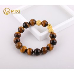 VT Mắt Hổ Nâu 2A 12ly Mix Charm Tỳ Hưu Tài Lộc Vàng 24k 18mm - Mixi