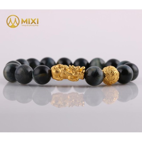 VT Mắt Hổ Xanh Đen 2A 10ly Mix Charm Tỳ Hưu Tài Lộc Vàng 24k 18mm - Mixi
