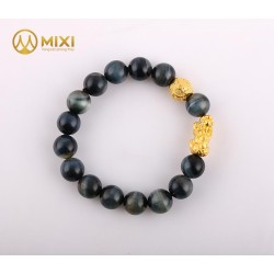 VT Mắt Hổ Xanh Đen 2A 10ly Mix Charm Tỳ Hưu Tài Lộc Vàng 24k 18mm - Mixi
