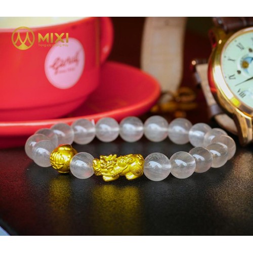 VT Thạch Anh Tóc Trắng 3A 10ly Mix Charm Tỳ Hưu Tài Lộc Vàng 24k_18 - Mixi