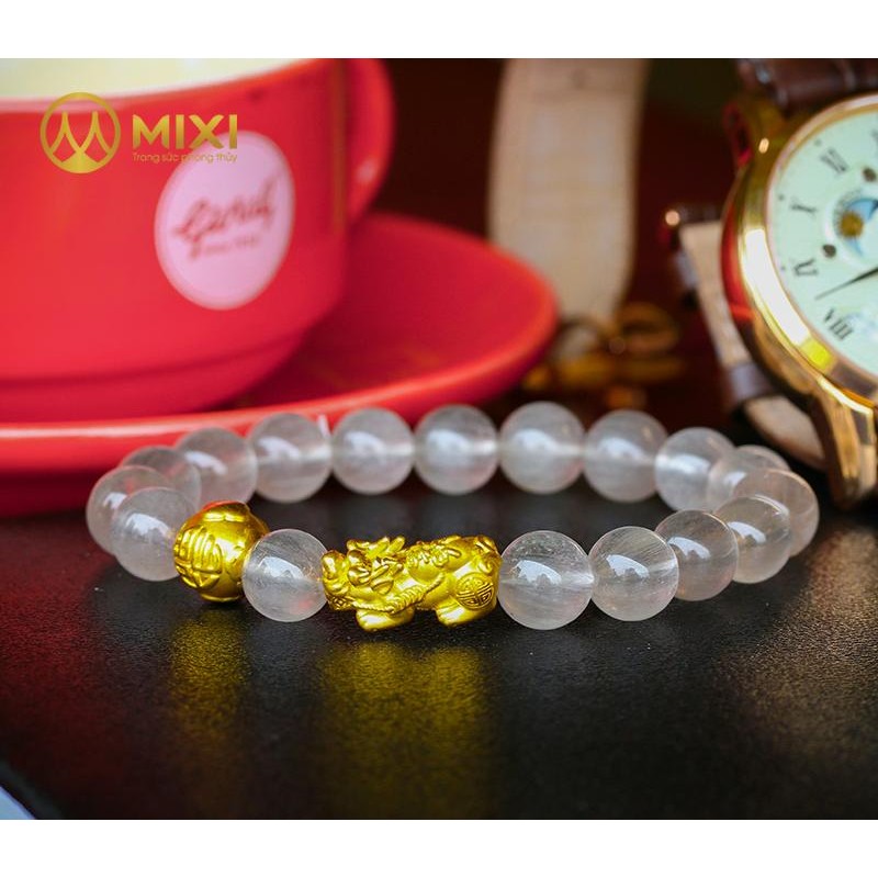 VT Thạch Anh Tóc Trắng 3A 10ly Mix Charm Tỳ Hưu Tài Lộc Vàng 24k_18 - Mixi