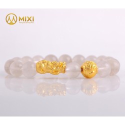 VT Thạch Anh Tóc Trắng 3A 10ly Mix Charm Tỳ Hưu Tài Lộc Vàng 24k_18 - Mixi