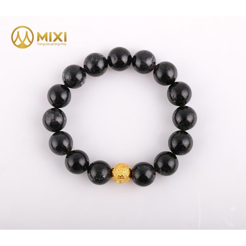 VT Thạch Anh Tóc Đen Đậm 3A 12ly Mix Charm Omshanti Vàng 24k - Mixi