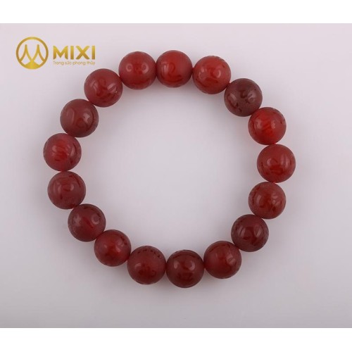 Vòng Tay Mã Não Đỏ Nhám Kinh Phật 12 ly - Mixi