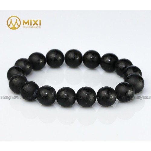 Vòng Tay Núi Lửa Obsidian Nhám Kinh Phật 12 ly - Mixi