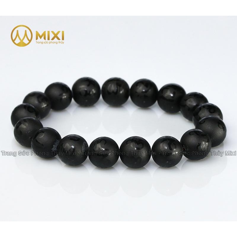 Vòng Tay Núi Lửa Obsidian Nhám Kinh Phật 12 ly - Mixi