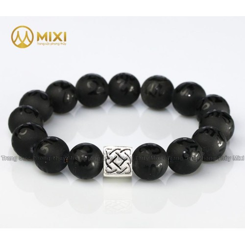 Vòng Tay Đá Núi Lửa Nhám Kinh Phật 12 ly Mix Charm Bình An - Mixi