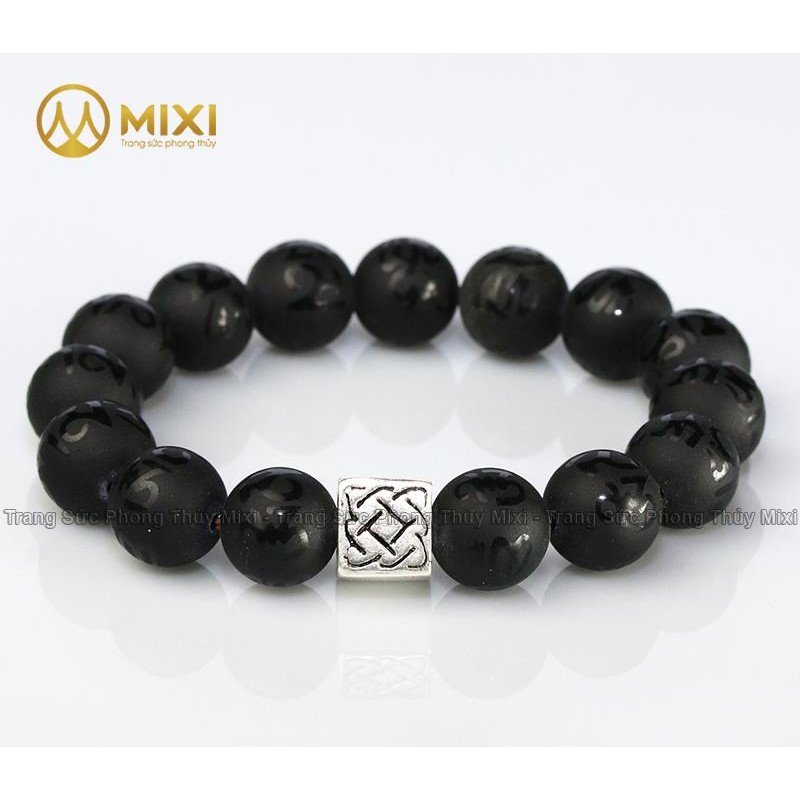 Vòng Tay Đá Núi Lửa Nhám Kinh Phật 12 ly Mix Charm Bình An - Mixi