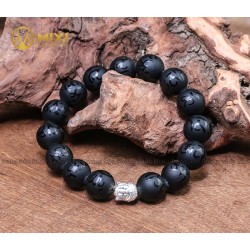 Vòng Tay Đá Núi Lửa Nhám Kinh Phật 12 Ly Mix Phật Bạc - Mixi