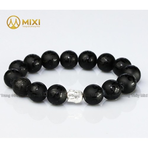 Vòng Tay Đá Núi Lửa Nhám Kinh Phật 12 Ly Mix Phật Bạc - Mixi