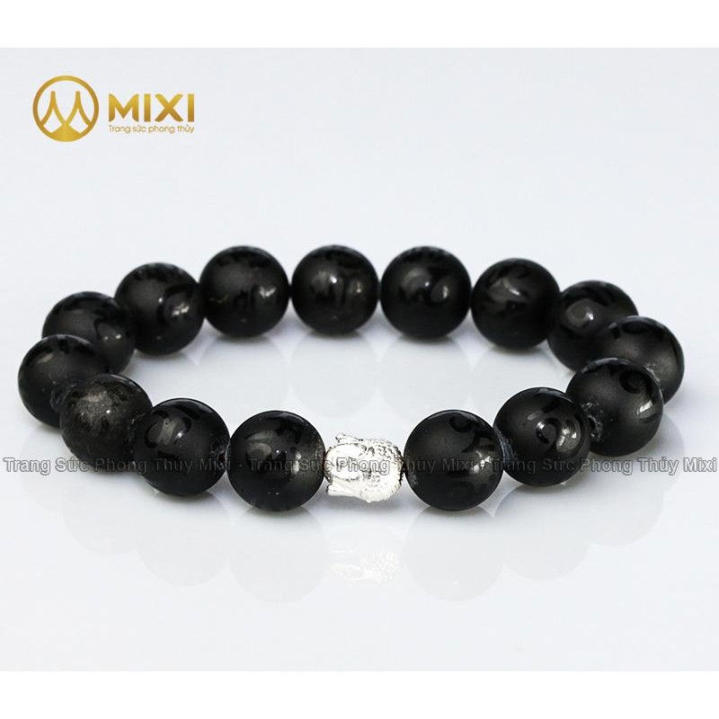 Vòng Tay Đá Núi Lửa Nhám Kinh Phật 12 Ly Mix Phật Bạc - Mixi