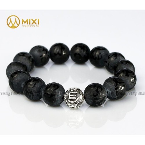 Vòng Tay Đá Núi Lửa Nhám Kinh Phật 14 Ly Mix Charm Omshanti - Mixi
