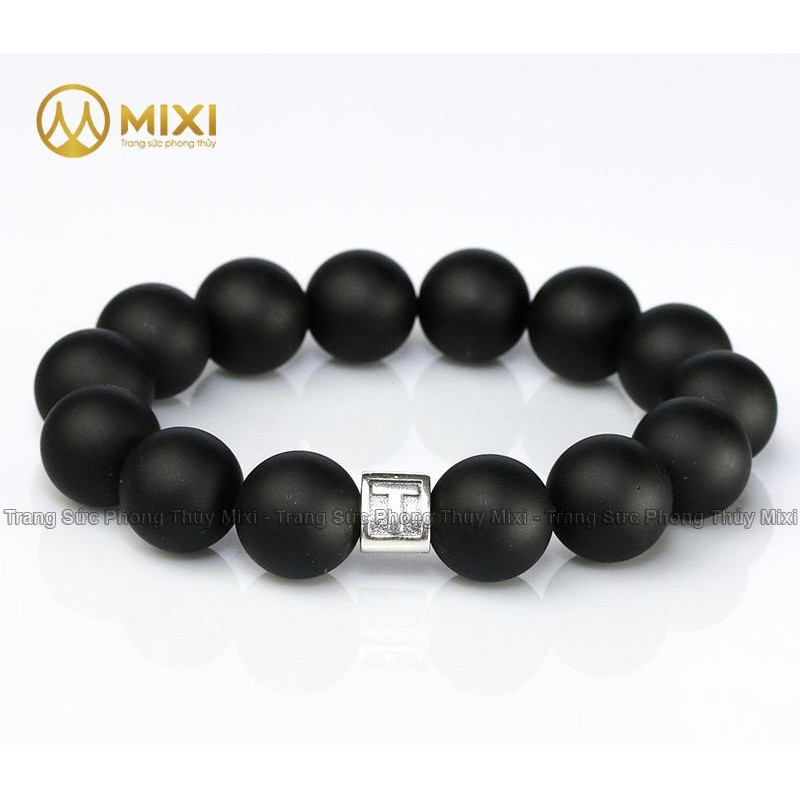 Vòng Tay Đá Núi Lửa Đen Nhám 14 Ly Mix Charm Chữ Nam - Mixi