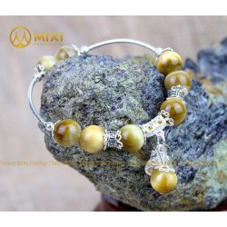 VT Đá Mắt Hổ Vàng Tươi 2A_10 Mix Charm Mèo Thần Tài Treo Bạc 999_BMTT01_M - Mixi