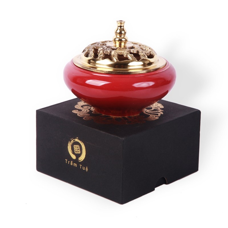 Bộ Đốt Trầm Lư Gốm Đế Nhọn  - Trúc Lâm Quán Tuệ