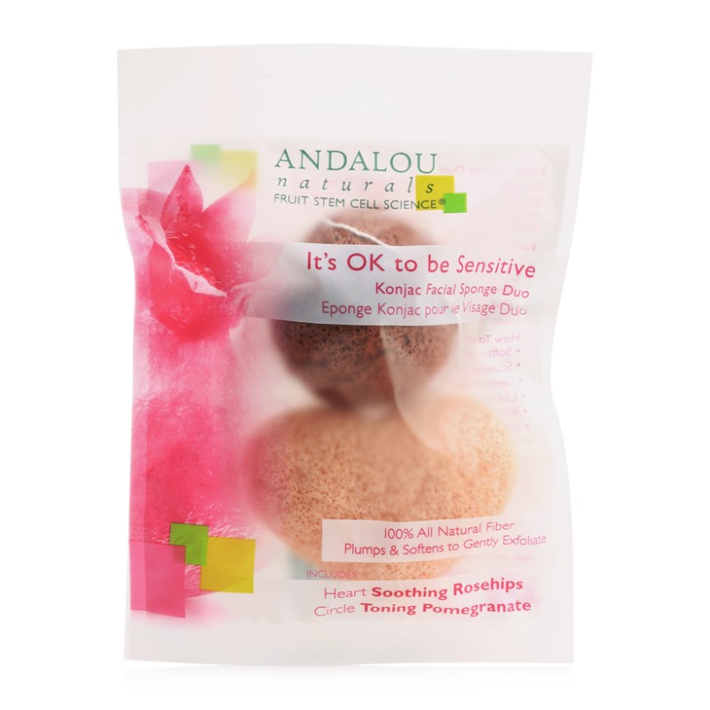 Miếng bọt biển rửa mặt cho da nhạy cảm - Konjac Sponge Duo  2 Miếng/ Gói - Andalou
