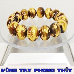 VÒNG TAY PHONG THỦY ĐÁ MẮT HỔ CHẠM RỒNG 14 ly - Vòng Tay Phong Thủy