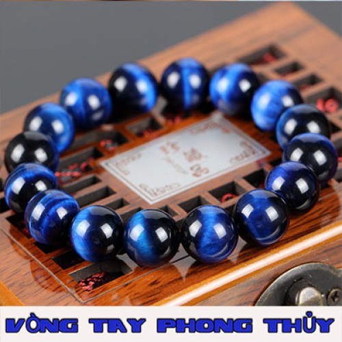 VÒNG TAY PHONG THỦY ĐÁ MẮT HỔ XANH ĐẬM 14 ly - Vòng Tay Phong Thủy