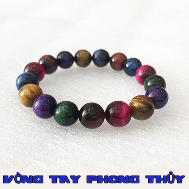 VÒNG TAY PHONG THỦY ĐÁ MẮT HỔ NGŨ SẮC 10 ly - Vòng Tay Phong Thủy