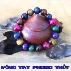 VÒNG TAY PHONG THỦY ĐÁ MẮT HỔ NGŨ SẮC 12 ly - Vòng Tay Phong Thủy