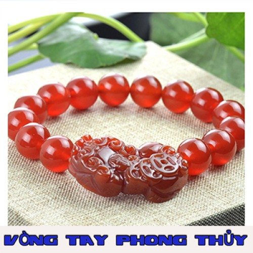 VÒNG TAY PHONG THỦY MÃ NÃO ĐỎ CÓ GẮN TỲ HƯU 12 ly - Vòng Tay Phong Thủy