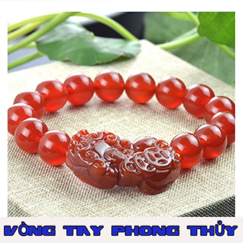VÒNG TAY PHONG THỦY MÃ NÃO ĐỎ CÓ GẮN TỲ HƯU 12 ly - Vòng Tay Phong Thủy