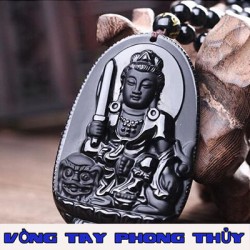 Mặt Dây Chuyền Phật Bản Mệnh Văn Thù Bồ Tát Đá Huyền Đen Lớn - Vòng Tay Phong Thủy
