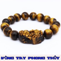 VÒNG TAY PHONG THỦY ĐÁ MẮT HỔ MẶT TỲ HƯU 12 ly - Vòng Tay Phong Thủy