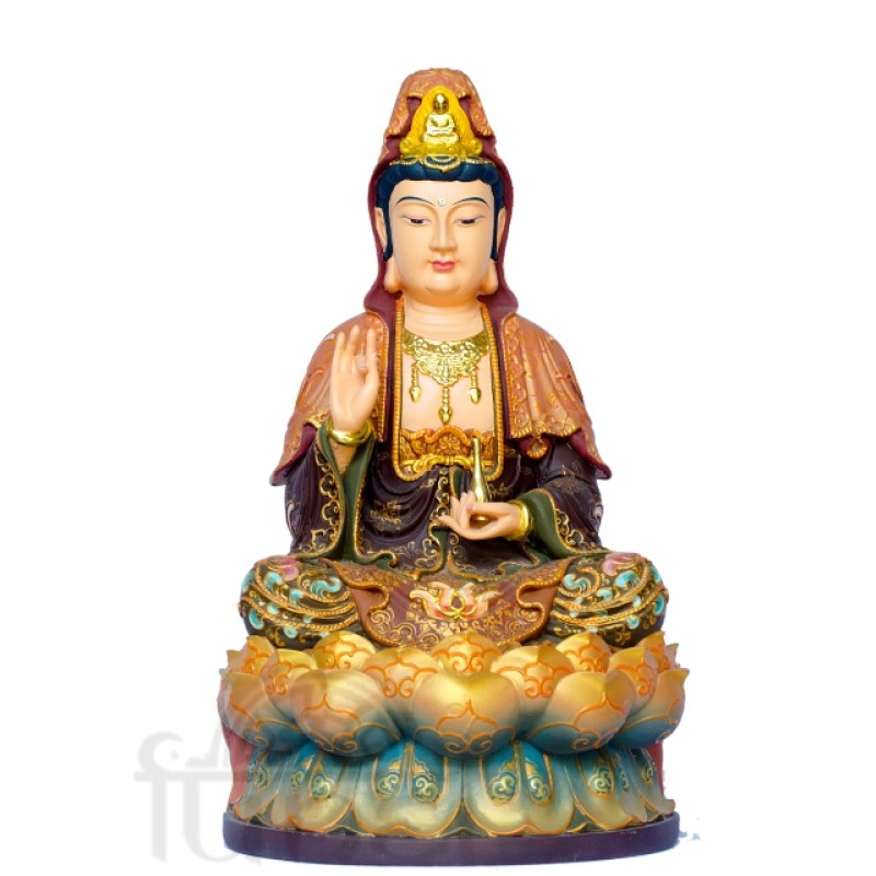 Quan Âm ngồi (vẽ gấm - 45cm)